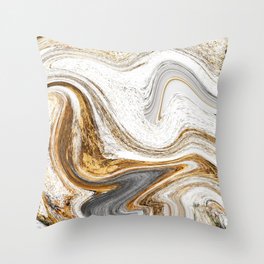 Gold, White, and Gray Abstract Painting Throw Pillow