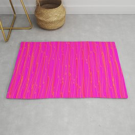 Vertical curved orange lines on a pink tree. Area & Throw Rug