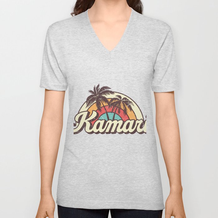 Kamari beach city V Neck T Shirt