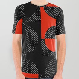 Stripes Circles Squares Mid-Century Checkerboard Black Red White All Over Graphic Tee