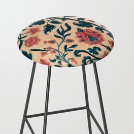Antique Distressed Pink Floral and Vine Bar Stool