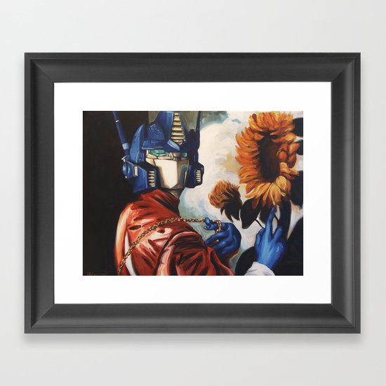 Optimus Prime With Sunflower Framed Art Print