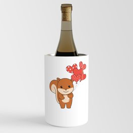 Squirrel Cute Animals Hearts Balloons Valentine Wine Chiller