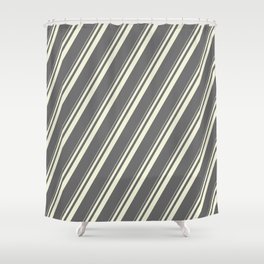 [ Thumbnail: Beige & Dim Grey Colored Striped/Lined Pattern Shower Curtain ]