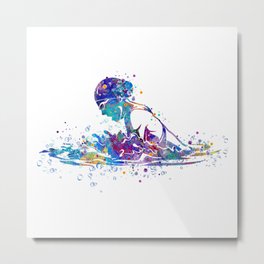 Girl Swimming Breaststroke Watercolor Art Metal Print