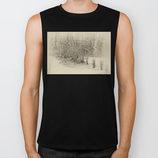 Beautiful river grasses in sepia Biker Tank