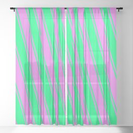 [ Thumbnail: Violet & Green Colored Lines/Stripes Pattern Sheer Curtain ]