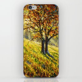 Sunny autumn tree in field hand painted painting by Rybakow. iPhone Skin