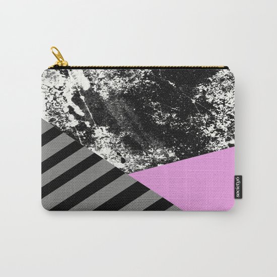 Geometric Abstract In Block Pink, Black And Gray Stripes And Abstract Black And White Carry-All Pouch