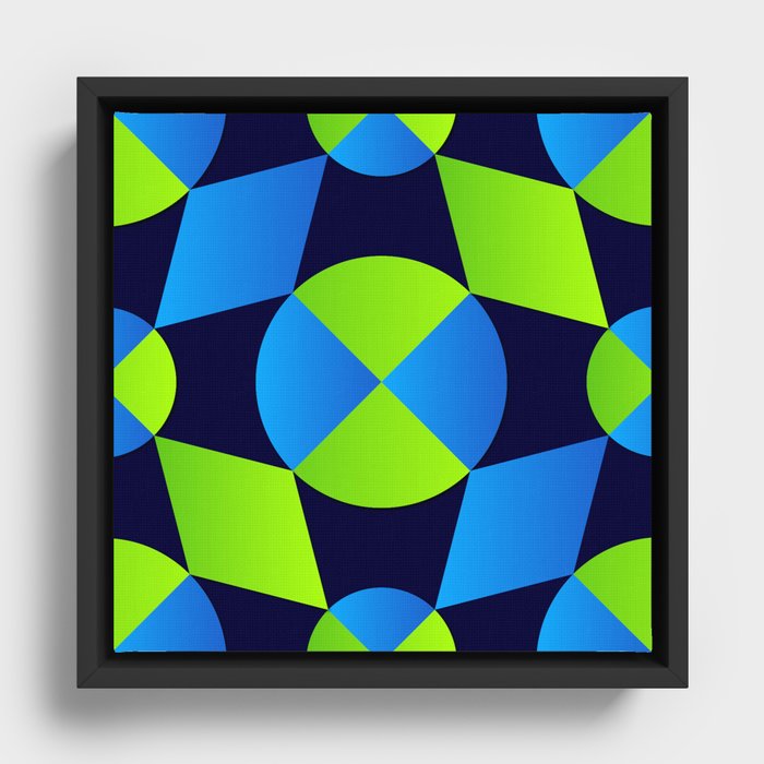 Green & Blue Color Arab Square Pattern Framed Canvas