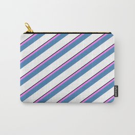 [ Thumbnail: Black, Violet, Blue & White Colored Lines/Stripes Pattern Carry-All Pouch ]