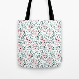 Watercolor pink flowers and leaves  Tote Bag
