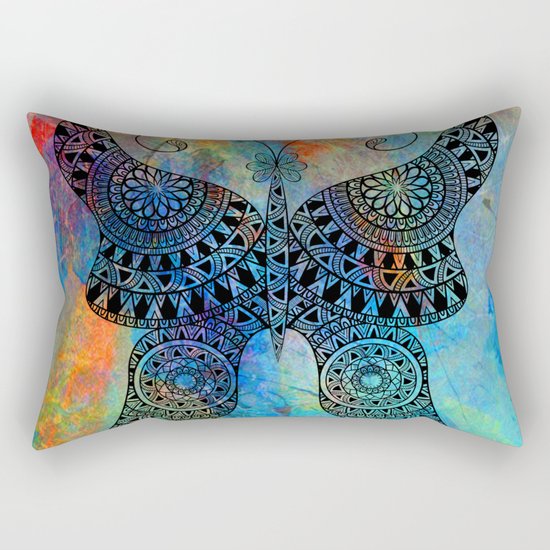 Drawn Butterfly on Colors Rectangular Pillow
