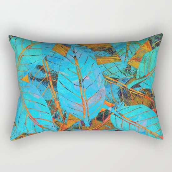 Blue & Orange Leaves Rectangular Pillow