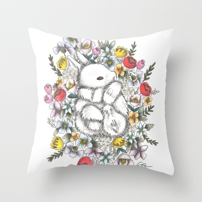 Bunny in the midst of Flowers Throw Pillow
