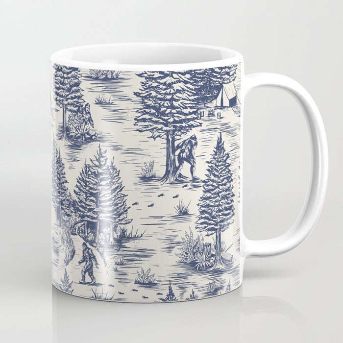 Bigfoot / Sasquatch Toile de Jouy in Blue Coffee Mug