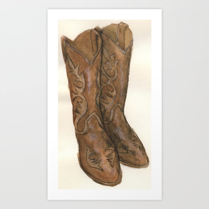 Watercolor Cowboy Boots Art Print