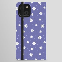 White Daisies on Periwinkle Blue Background iPhone Wallet Case
