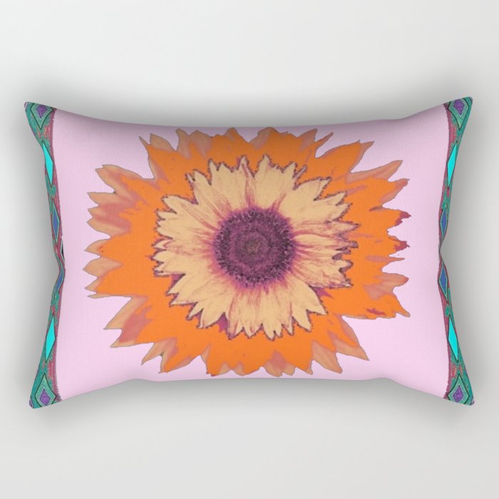 Western Style Chocolate Brown Pink-Orange Sunflower Art Rectangular Pillow