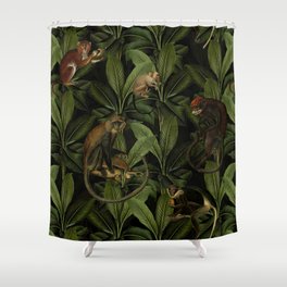 Monkey Vintage Botanical Night Jungle Garden Shower Curtain