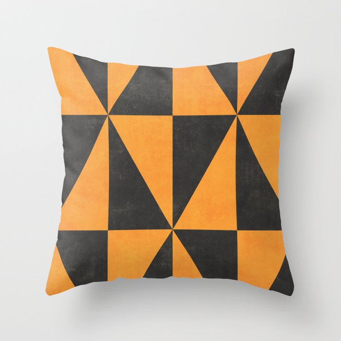 Geometric Triangle Pattern Yellow, Grey Throw Pillow by Zoltan Ratko