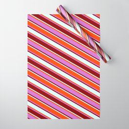 [ Thumbnail: Red, Orchid, Dark Red, and Light Cyan Colored Striped/Lined Pattern Wrapping Paper ]