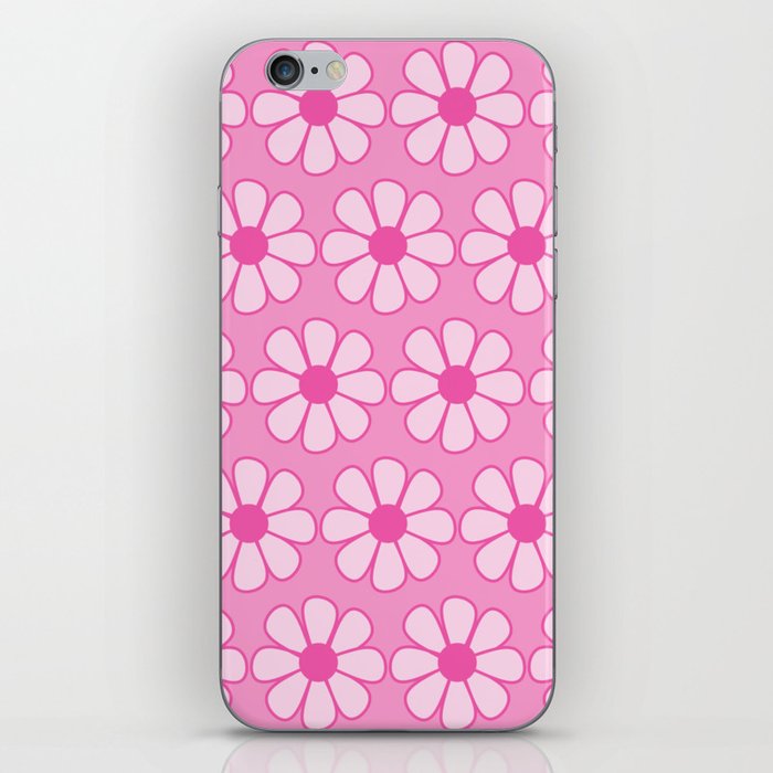 Cheerful Retro Daisy Floral Pattern in Preppy Pink iPhone Skin