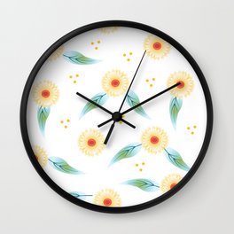 White and bright floral pattern to make you smile Wall Clock