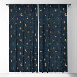 moon and stars - dark blue Blackout Curtain