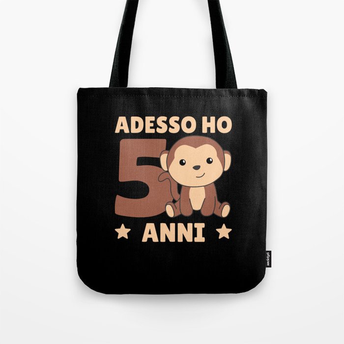 Children 5th Birthday Monkey Adesso Ho 5 Anni Tote Bag