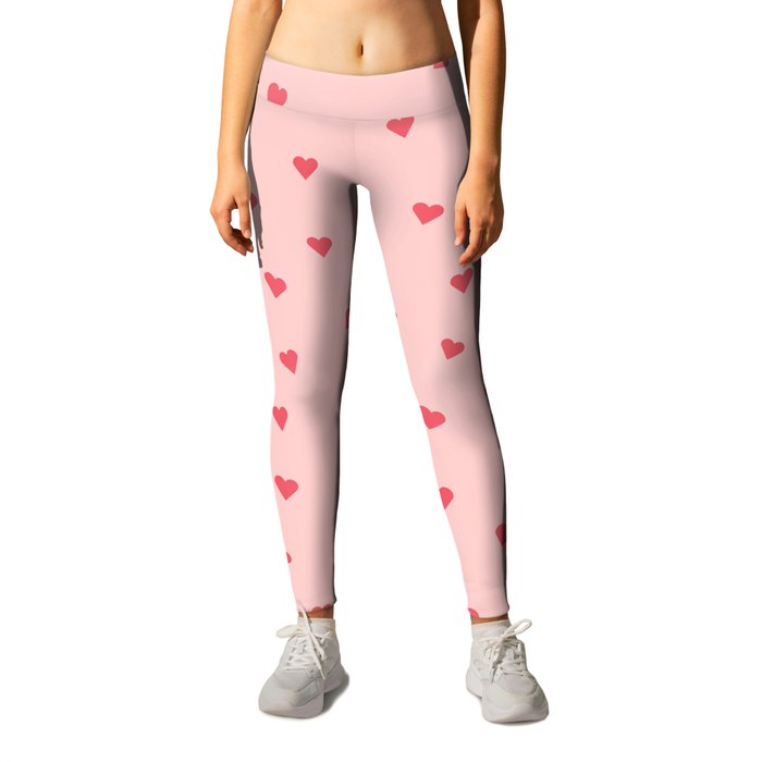 Valentines Day Pink Love Scatter Hearts Leggings by lucy brown lane