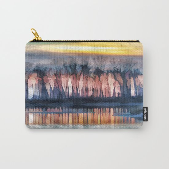 Painterly Woodland and Pond Sunset Carry-All Pouch