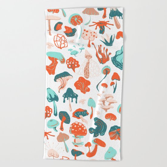 Mushroom Pattern (white) Beach Towel