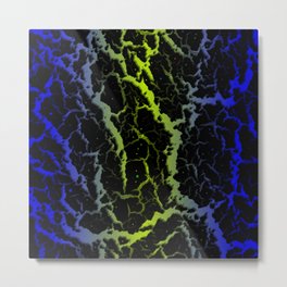 Cracked Space Lava - Blue/Lime Metal Print