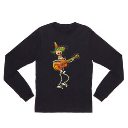 Mexican Skeleton Playing Guitar Long Sleeve T Shirt