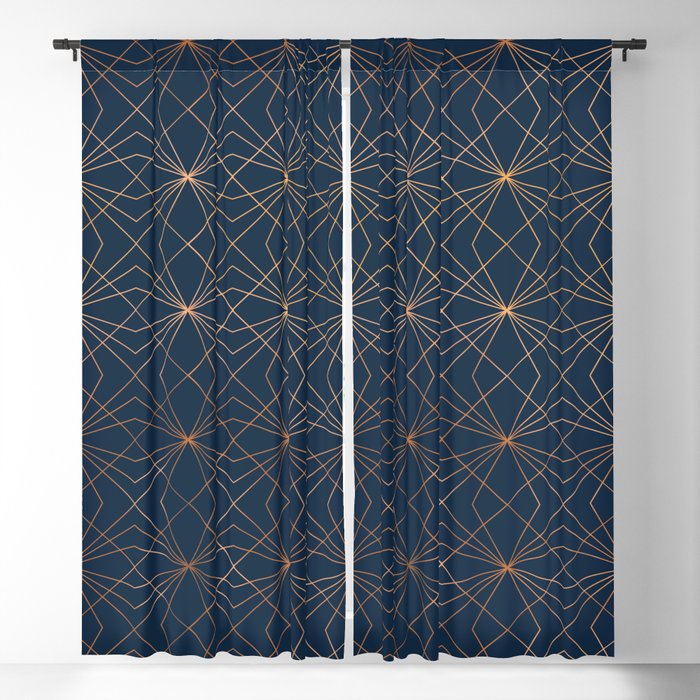 Navy & Copper Geo Lines Blackout Curtain