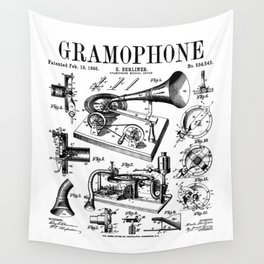 Gramophone Vinyl Record Lover Musician DJ Vintage Patent Wall Tapestry