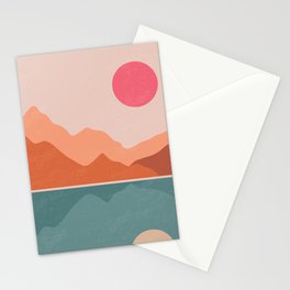 Mountains and Sun Landscape Mid Century Modern Stationery Card
