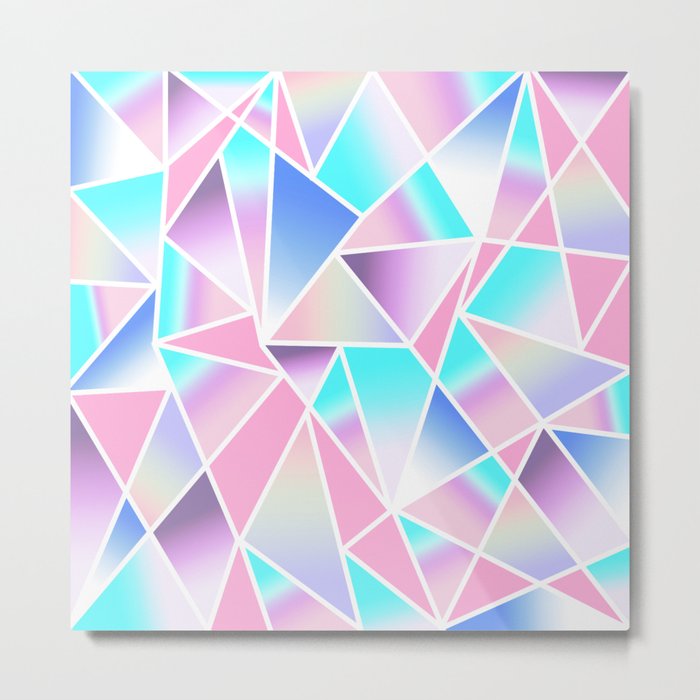 Girly Gradient Geometric Triangles in Pink Teal Metal Print