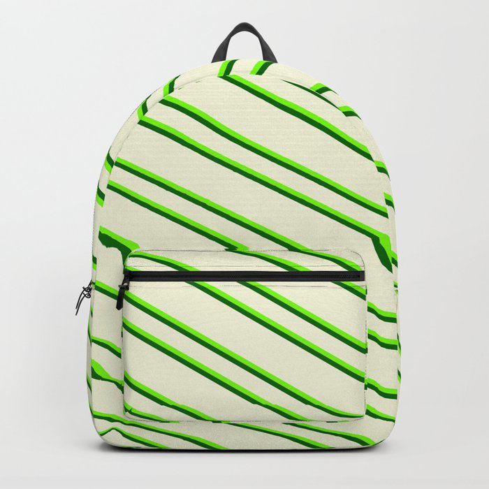 Beige, Green & Dark Green Colored Pattern of Stripes Backpack