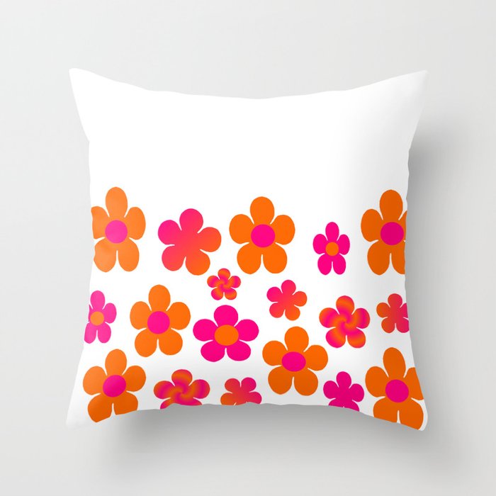 Hot Pink and Orange Floral Throw Pillow