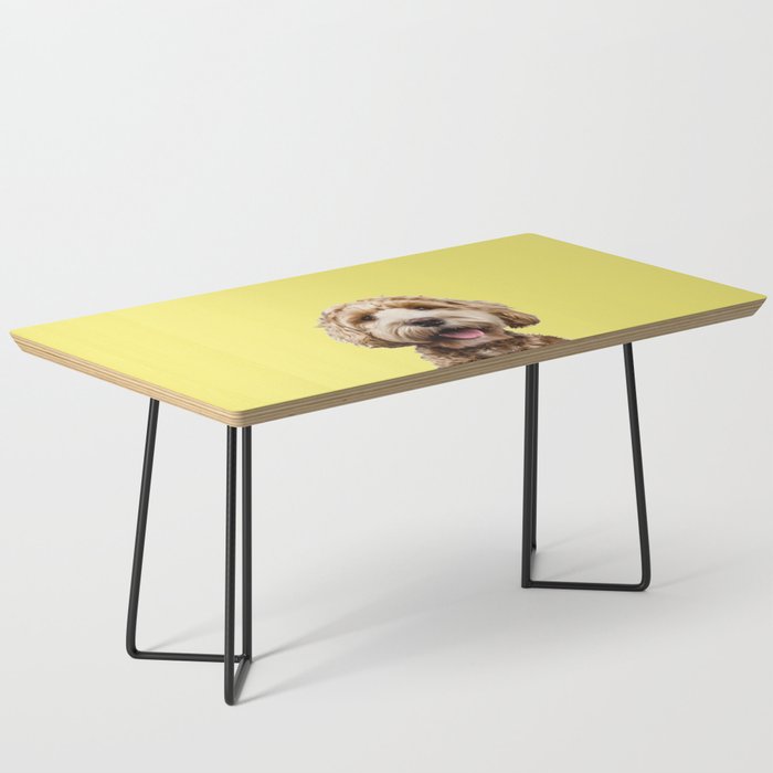 Happy Goldendoodle on Yellow Background Coffee Table