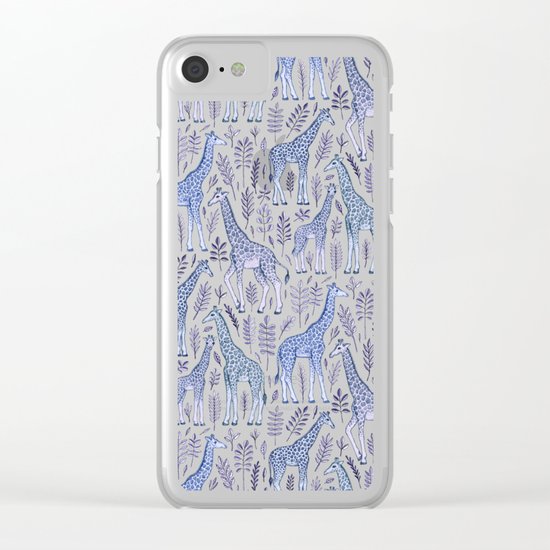 Blue Giraffe Pattern Clear iPhone Case