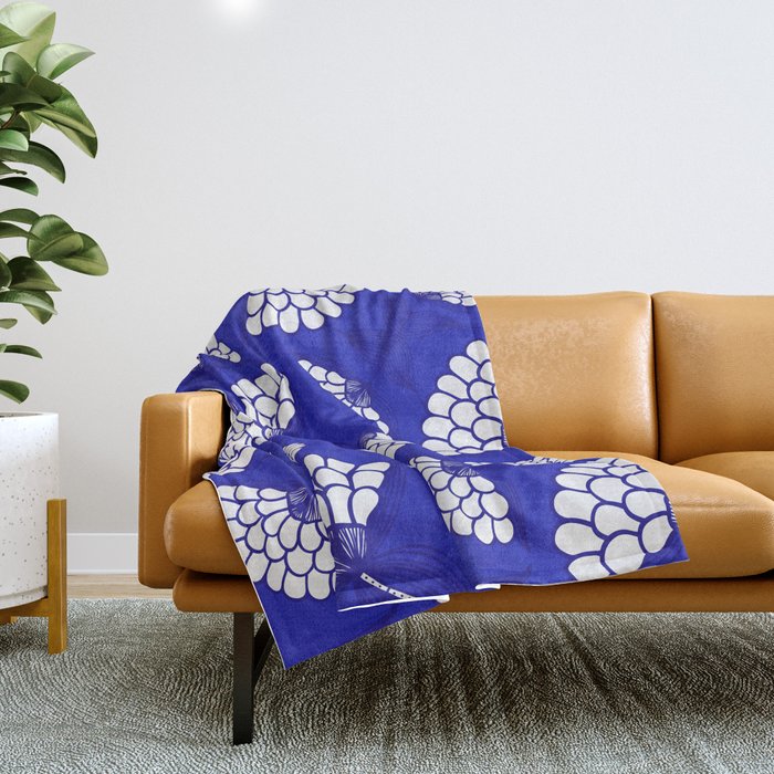 African Floral Motif on Royal Blue Throw Blanket