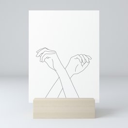 Crossed hands line drawing - Edie Mini Art Print