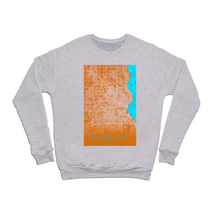 Milwaukee, WI, USA, Gold, Blue, City, Map Crewneck Sweatshirt