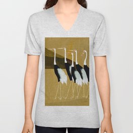 Japanese Crane Birds Panorama V Neck T Shirt