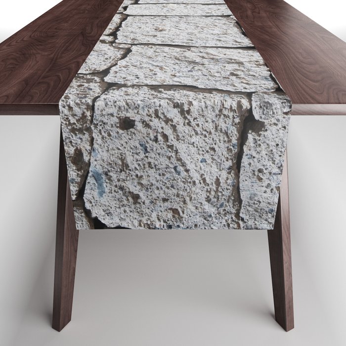 Grey stone wall background  - Tiled  natural stones, closeup Table Runner