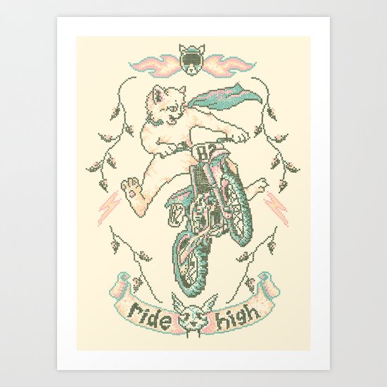 Motocross-Stitch Kitteh Art Print