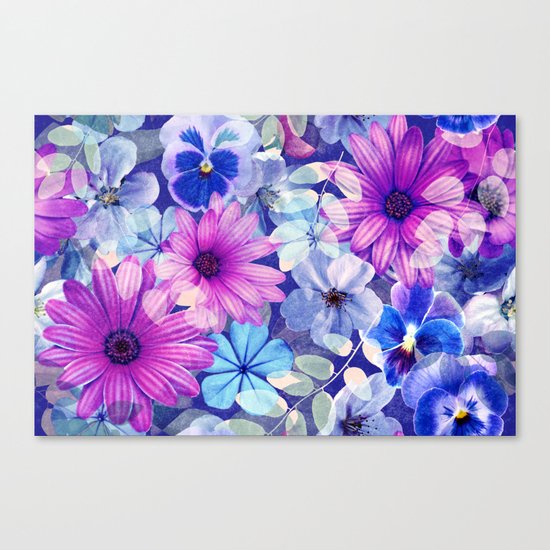 Dark pink and blue floral pattern Canvas Print